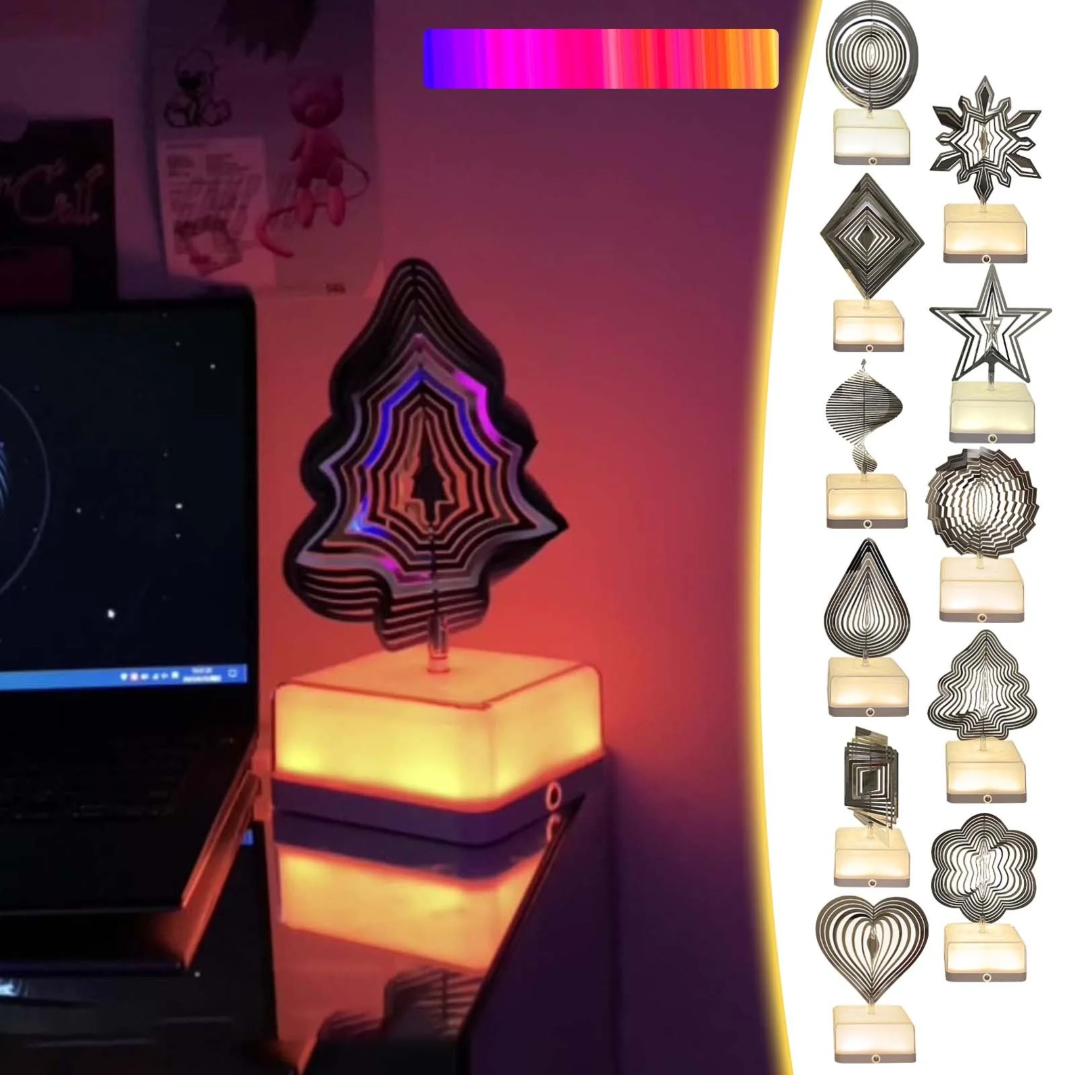 3D Rotating Night Light Table Art Decoration