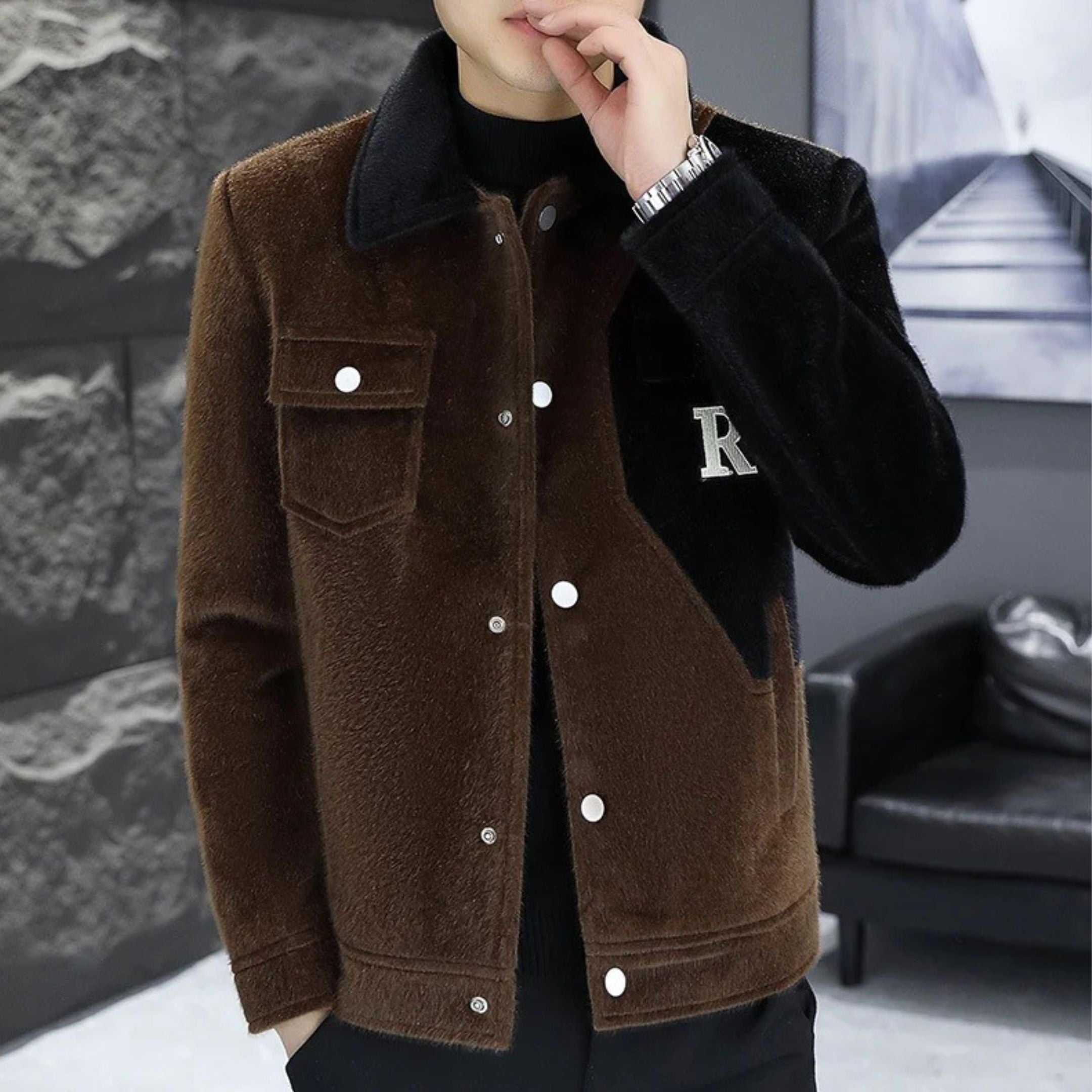 Autumn Winter Men's Golden Mink Wool Jacket