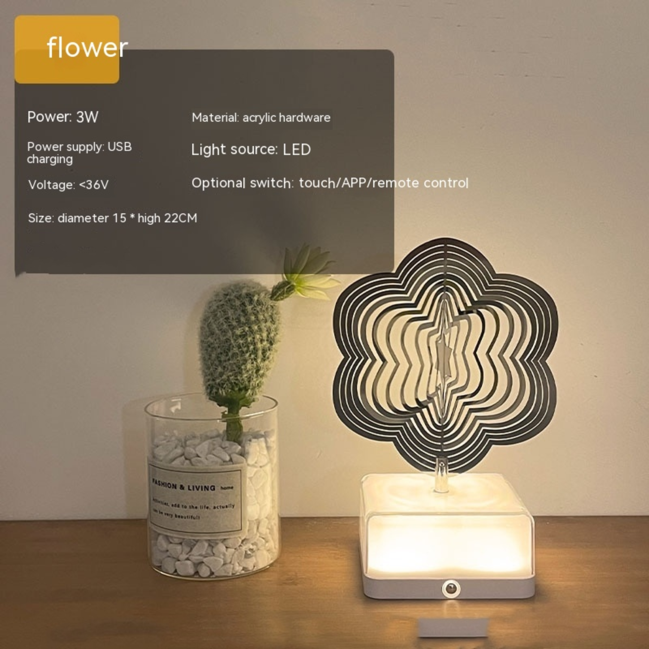 3D Rotating Night Light Table Art Decoration