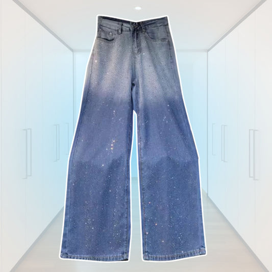 Gradient Diamond Denim Pants for Women